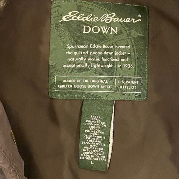 Eddie Bauer Women’s Goose Down Puffer Vest Size Large Brown Faux Fur Collar - Picture 7 of 10